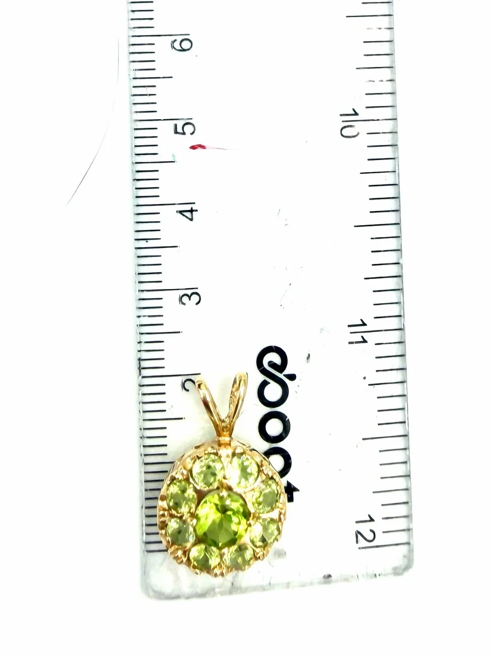 Solid 14k Gold Green Peridot Round Halo Pendant - Vintage Victorian Style